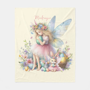 Watercolor Easter Spring Fairy Fleece Blanket