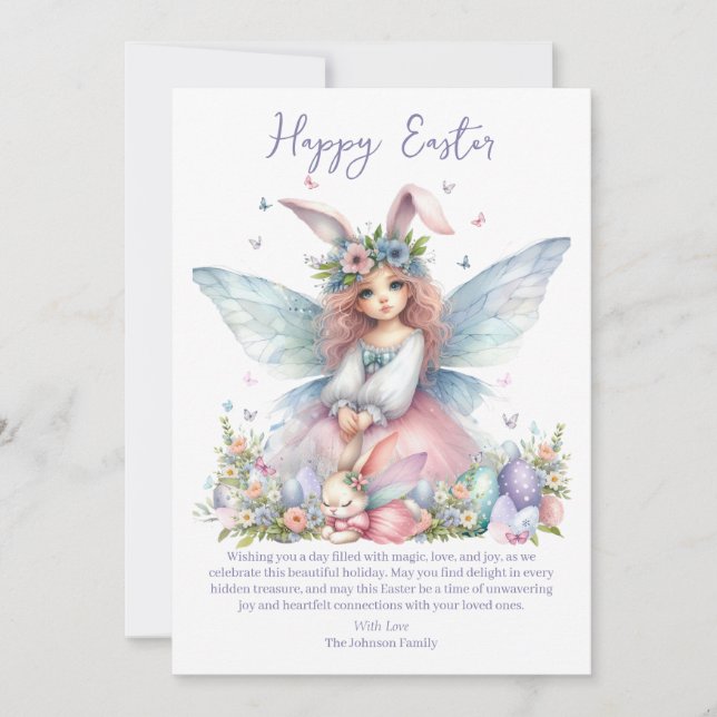 Watercolor Easter Spring Fairy Holiday Card (Front)