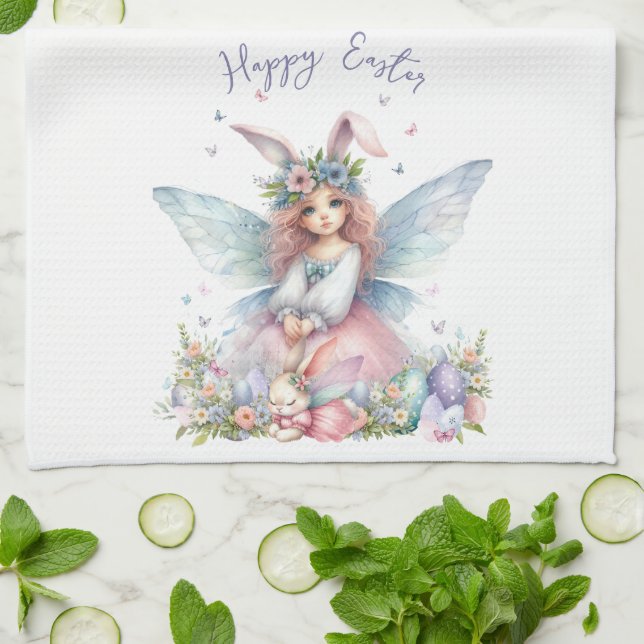 Watercolor Easter Spring Fairy Kitchen Towel (Folded)