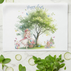 Watercolor Easter Spring Fairy Kitchen Towel