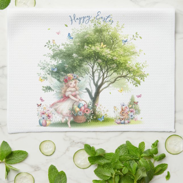 Watercolor Easter Spring Fairy Kitchen Towel (Folded)