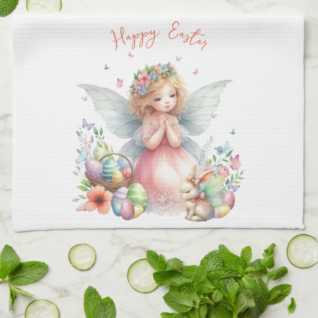 Watercolor Easter Spring Fairy Kitchen Towel (Folded)