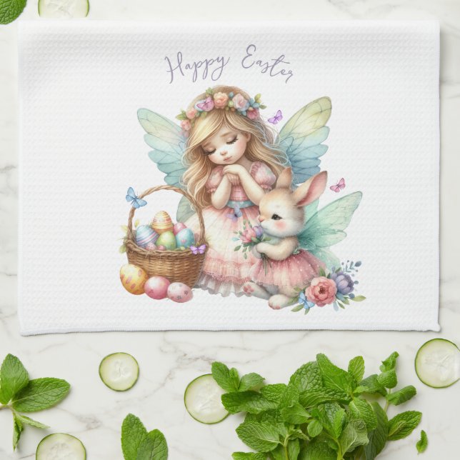 Watercolor Easter Spring Fairy Kitchen Towel (Folded)