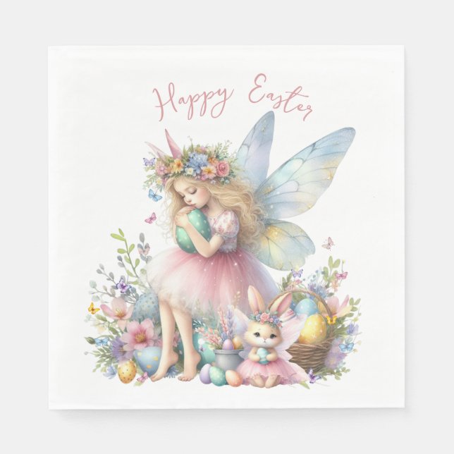 Watercolor Easter Spring Fairy Napkin (Front)