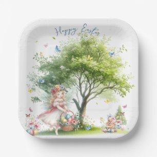 Watercolor Easter Spring Fairy Paper Plate