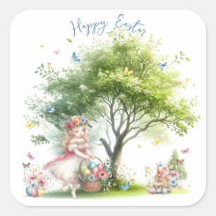 Watercolor Easter Spring Fairy Square Sticker