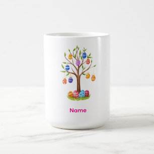 Watercolor Easter Tree with Hanging Decorated Eggs Coffee Mug