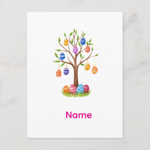 Watercolor Easter Tree with Hanging Decorated Eggs Postcard