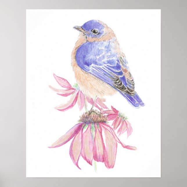 Watercolor Eastern Bluebird Blue Garden Bird Poster (Front)