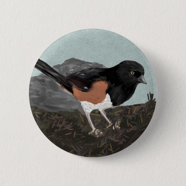 Watercolor Eastern Towhee Button (Front)