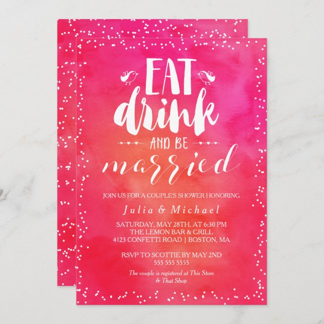 Watercolor Eat Drink & Be Married Couple's Shower Invitation (Front/Back)
