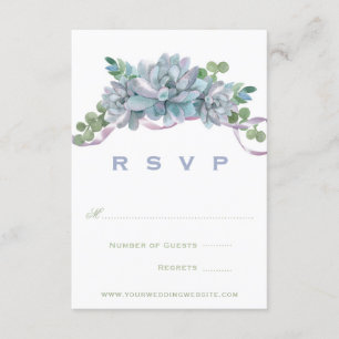 Watercolor Echeveria with Purple Ribbon RSVP Card
