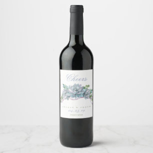 Watercolor Echeveria with Purple Ribbon Wine Label