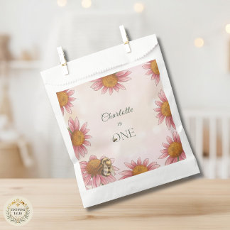 Watercolor Echinacea & Bumblebee 1st Birthday Favour Bag