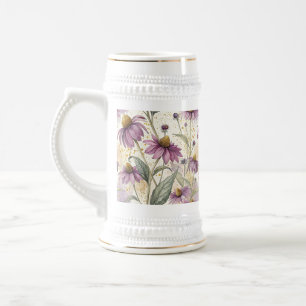 Watercolor Echinacea Purple & Gold  Beer Stein