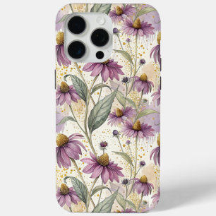 Watercolor Echinacea Purple & Gold iPhone 15 Pro Max Case