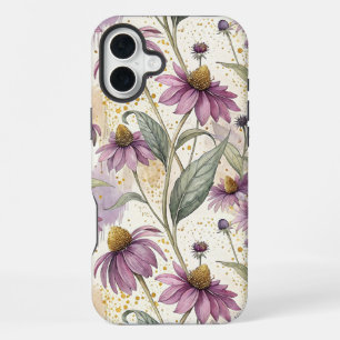 Watercolor Echinacea Purple & Gold iPhone 16 Plus Case