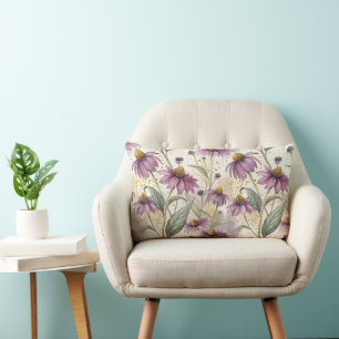 Watercolor Echinacea Purple & Gold Lumbar Pillow