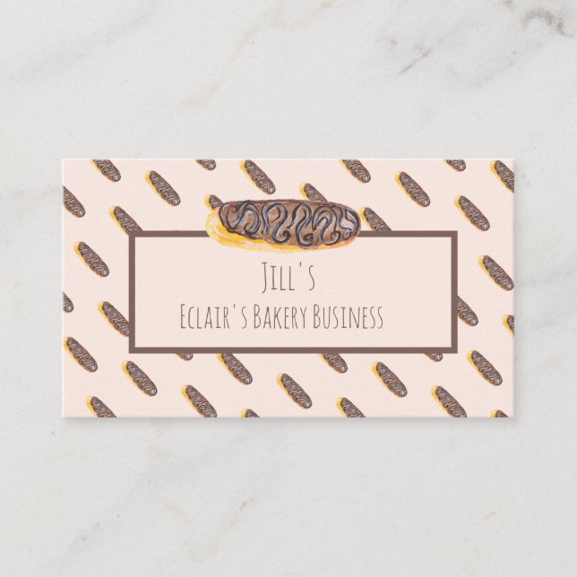Watercolor Eclair Doughnuts Hand Painted Bakery  Business Card (Front)