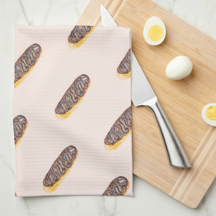 Watercolor Eclairs Doughnuts Fun Whimiscal Pink Kitchen Towel