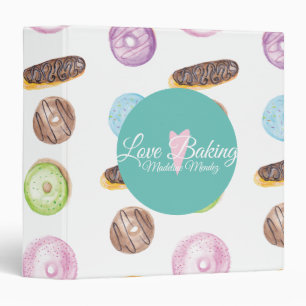 Watercolor Eclairs Doughnuts Fun Whimiscal Sweet Binder