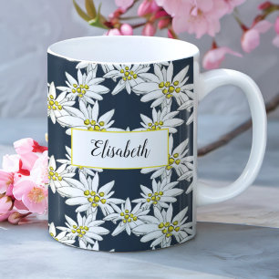 Watercolor Edelweiss Personalized Alpine Floral Coffee Mug