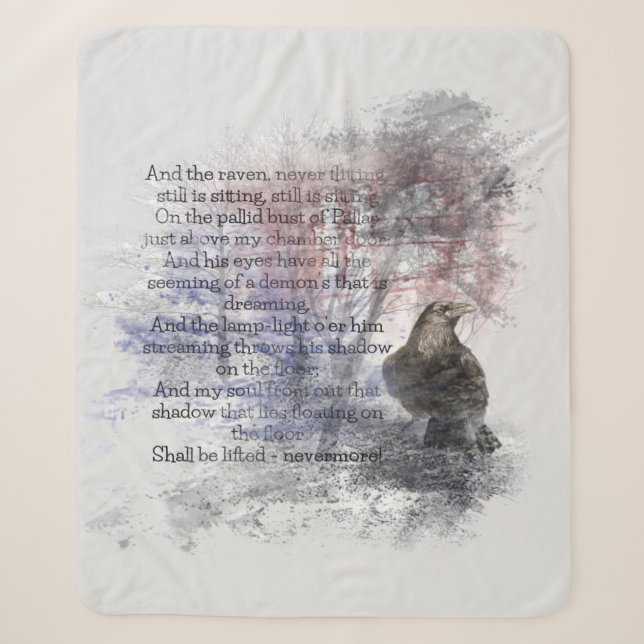 Watercolor Edgar Allan Poe The Raven Poem  Sherpa Blanket (Front)