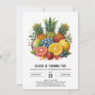 Watercolor Editable Apple Fruits Birthday Invitation