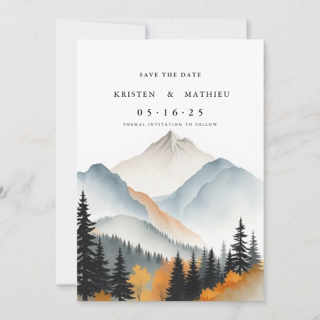 Watercolor Editable Mountain Save The Date (Front)