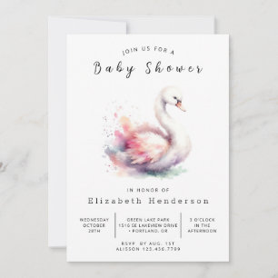 Watercolor Editable Swan Baby Shower Invitation