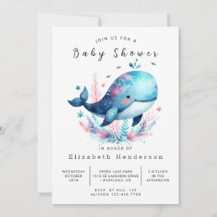 Watercolor Editable Whale Baby Shower Invitation