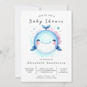 Watercolor Editable Whale Baby Shower Invitation