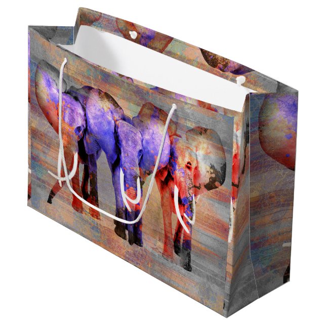 Watercolor effect  Elephant Digital Art Large Gift Bag (Front Angled)