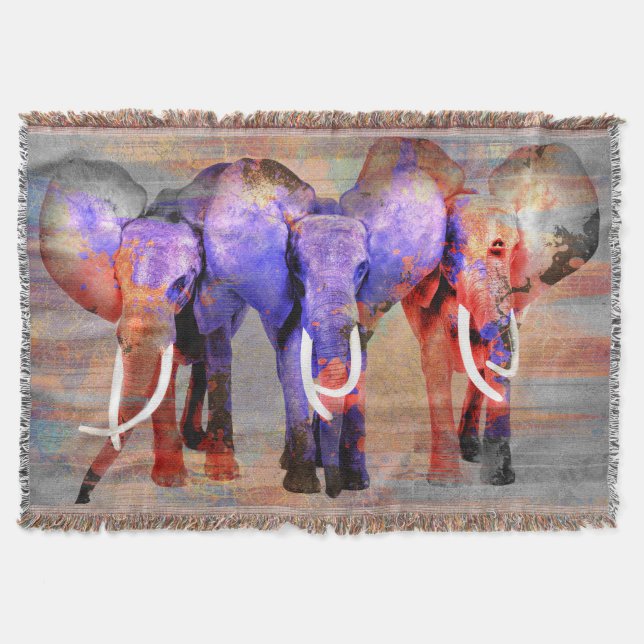 Watercolor effect  Elephant Digital Art Throw Blanket (Front)