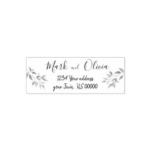 watercolor effect foliage bride and groom self-inking stamp