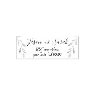 watercolor effect leaves bride and groom self-inking stamp