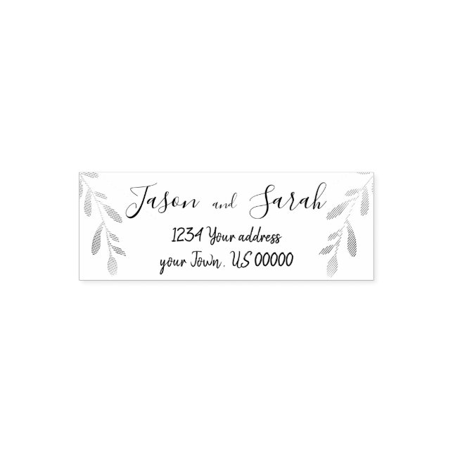 watercolor effect leaves bride and groom self-inking stamp (Design)