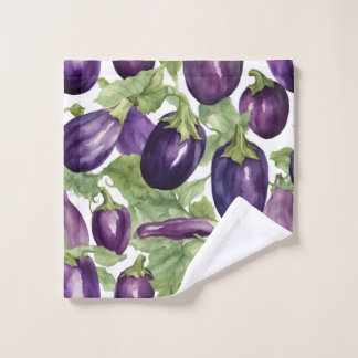 Watercolor Eggplant Garden Botanical Pattern Bath Towel Set