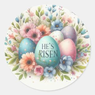 Watercolor eggs and flowers classic round sticker
