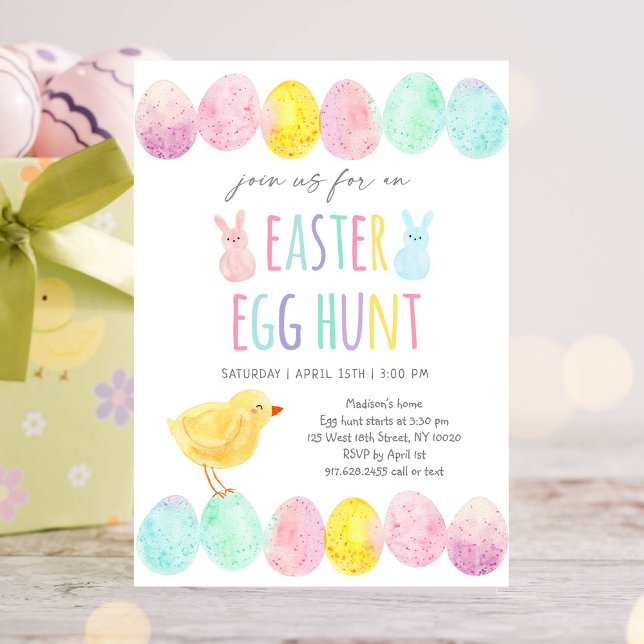 Watercolor Eggs Chick Easter Hunt Invitation (Creator Uploaded)