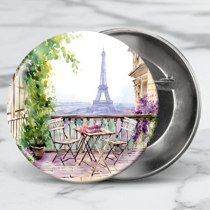 Watercolor Eifel Tower Paris French Cafe 2 Inch Round Button
