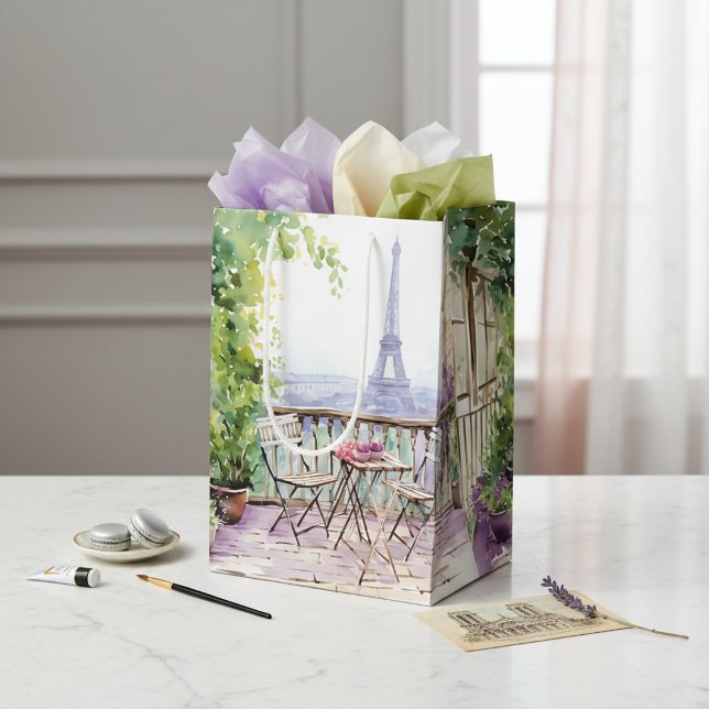 Watercolor Eifel Tower Paris French Cafe Medium Gift Bag (Creator Uploaded)