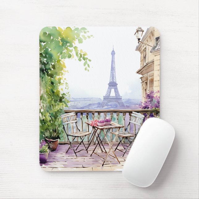 Watercolor Eifel Tower Paris French Cafe Mouse Pad (With Mouse)