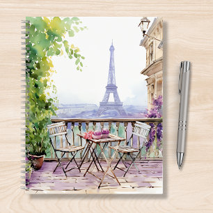 Watercolor Eifel Tower Paris French Cafe Notebook