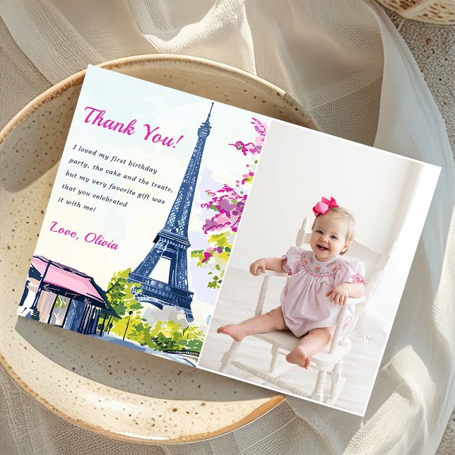 Watercolor Eiffel Tower Birthday Thank You Card (Creator Uploaded)