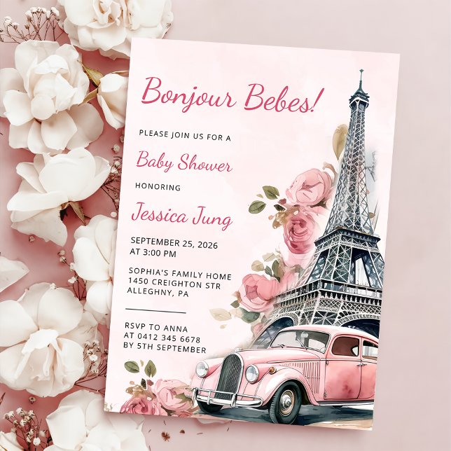Watercolor Eiffel Tower Paris  Baby Shower Party Invitation (Creator Uploaded)
