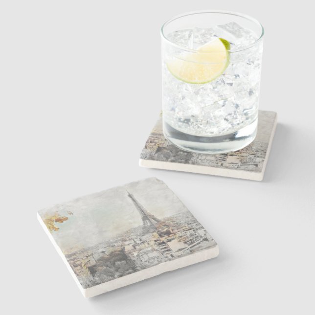 Watercolor Eiffel Tower Paris France Stone Coaster (Side)