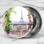 Watercolor Eiffel Tower Paris French Cafe 2 Inch Round Button<br><div class="desc">Watercolor Eiffel Tower Paris French Cafe Buttons features a watercolor french cafe seating area with Paris and the Eiffel Tower in the background. Created by Evco Studio www.zazzle.com/store/evcostudio</div>