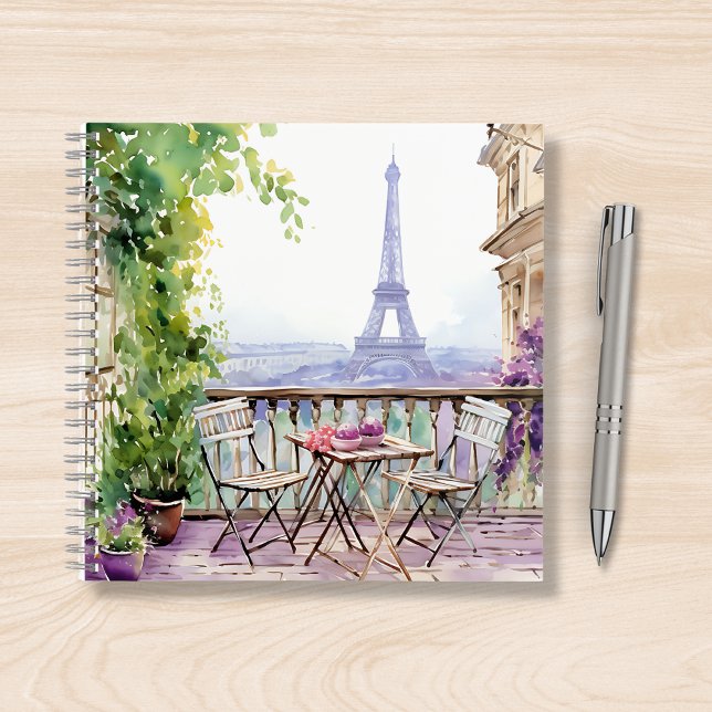 Watercolor Eiffel Tower Paris French Cafe Notebook (Creator Uploaded)