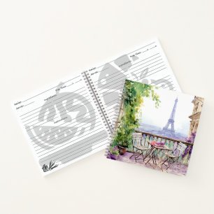 Watercolor Eiffel Tower Paris French Cafe Notebook